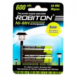 Ni-Mh аккумуляторы ROBITON SOLAR 600MHAA-2 BL-2 13905, 1.2В, 600мАч, размер АА (HR6), металлогидридные, для солнечных светильников, 2шт в упаковке 