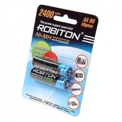 Ni-Mh аккумуляторы ROBITON RTU2400MHAA-2 BL-2 9791, 1.2В, 2400мАч, размер АА (HR6), металлогидридные, LSD низкий саморазряд, 2шт в упаковке 
