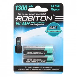 Ni-Mh аккумуляторы ROBITON DECT 1300MHAA-2 13902, 1.2В, 1300мАч, размер АА (HR6), металлогидридные, для радиотелефона, 2шт в упаковке
