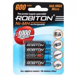 Ni-Mh аккумуляторы ROBITON 600MHAAA-4 BL-4 8795, 1.2В, 600мАч, размер ААА (HR03), металлогидридные, 4шт  