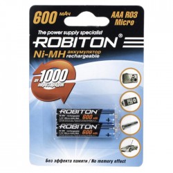 Ni-Mh аккумуляторы ROBITON 600MHAAA-2 BL-2 8794, 1.2В, 600мАч, размер ААА (HR03), металлогидридные, 2шт  