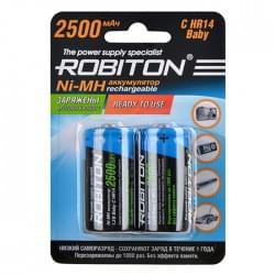 Ni-Mh аккумуляторы ROBITON RTU2500MHC BL-2 14221, 1.2В, 2500мАч, размер C (HR14), металлогидридные, LSD низкий саморазряд, 2шт в упаковке