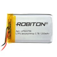 Аккумулятор Li-Pol Robiton LP503759 литий-полимерный 3.7 В плоский 1200 мАч размер 5х37х59 мм с защитной платой