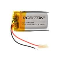 Аккумулятор Li-Pol Robiton LP602035 литий-полимерный 3.7 В плоский 350 мАч размер 6х20х35 мм с защитной платой