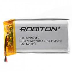 Аккумулятор Li-Pol Robiton LP603060  литий-полимерный 3.7 В плоский 1100 мАч размер 6х30х60 мм с защитной платой