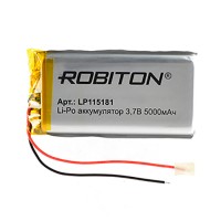 Аккумулятор Li-Pol Robiton LP115181 литий-полимерный 3.7 В плоский 5000 мАч размер 11х51х81 мм с защитной платой