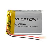 Аккумулятор Li-Pol Robiton LP383450 литий-полимерный 3.7 В плоский 800 мАч размер 3.8х34х50 мм с защитной платой