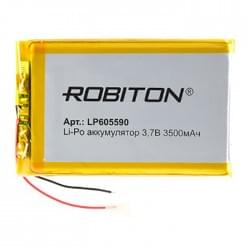 Аккумулятор Li-Pol Robiton LP605590 литий-полимерный 3.7 В плоский 3500 мАч размер 6х55х90 мм с защитной платой