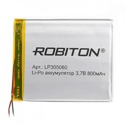 Аккумулятор Li-Pol Robiton LP305060  литий-полимерный 3.7 В плоский 800 мАч размер 3х50х60 мм с защитной платой