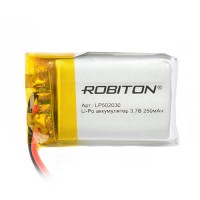 Аккумулятор Li-Pol Robiton LP502030 литий-полимерный 3.7 В плоский 250 мАч размер 5х20х30 мм с защитной платой
