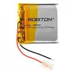 Аккумулятор Li-Pol Robiton LP603030 литий-полимерный 3.7 В плоский 500 мАч размер 6х30х30 мм с защитной платой