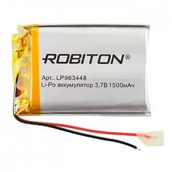 Аккумулятор Li-Pol Robiton LP963448 литий-полимерный 3.7 В плоский 1500 мАч размер 9.6х34х48 мм с защитной платой