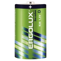 Батарейки солевые ERGOLUX ZINC-CARBON 12442, R20, D, 1.5В, упаковка 2шт 