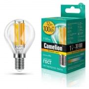 Лампа CAMELION Е14 12Вт 3000K 1105Лм LED12-G45-FL/830/E14 13712, светодиодная, филаментная, теплый белый, шар 