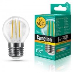 Лампа CAMELION Е27 7Вт 3000K 715Лм LED7-G45-FL/830/E27 13457, светодиодная, филаментная, теплый белый, шар 