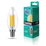 Лампа CAMELION Е14 12Вт 4500K 1115Лм LED12-C35-FL/845/E14 светодиодная филаментная 13709 нейтральный белый, свеча 