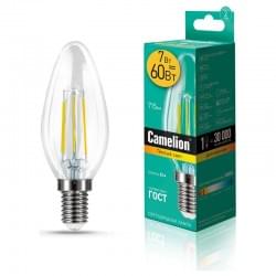 Лампа CAMELION Е14 7Вт 3000K 715Лм LED7-C35-FL/830/E14 светодиодная филаментная 13452 теплый белый, свеча 