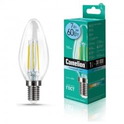 Лампа CAMELION Е14 7Вт 4500K 765Лм LED7-C35-FL/845/E14 светодиодная филаментная 13453 нейтральный белый, свеча 