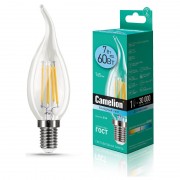 Лампа CAMELION Е14 7Вт 4500K 765Лм LED7-CW35-FL/845/E14 светодиодная филаментная 13455 нейтральный белый, свеча на ветру