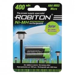 Ni-Mh аккумуляторы ROBITON SOLAR 400MHAAA-2 BL-2 13904, 1.2В, 440мАч, размер ААА (HR03), металлогидридные, для солнечных светильников, 2шт  