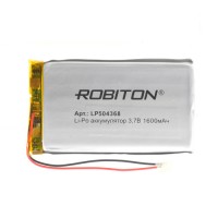Аккумулятор Li-Pol Robiton LP504368 литий-полимерный 3.7 В плоский 1600 мАч размер 5х43х68 мм с защитной платой