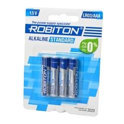 Батарейки алкалиновые (щелочные) ROBITON ALKALINE STANDARD 12292, LR03, ААА, 1.5В, упаковка 4шт