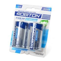 Батарейки алкалиновые (щелочные) ROBITON ALKALINE STANDARD 17490, LR20, D, 1.5В, упаковка 2шт