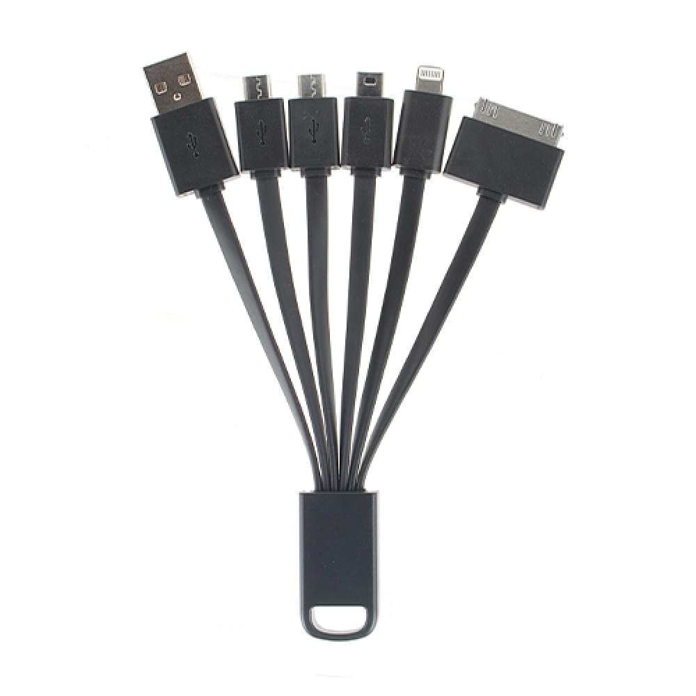Универсальный шнур-брелок USB - Apple 30 pin / Apple 8 pin / Mini-USB / 2 x  Micro-USB Robiton черный