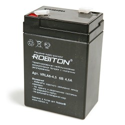 Аккумулятор AGM ROBITON VRLA6-4.5 7627, 6В, 4.5Ач, свинцовый, кислотный, герметичный, необслуживаемый 