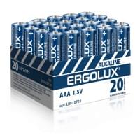 Батарейки алкалиновые (щелочные) ERGOLUX ALKALINE BP-20 ПРОМО 14674, LR03, ААА, 1.5В, 1150 мАч, упаковка 20шт 