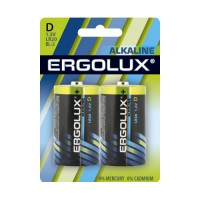 Батарейки алкалиновые (щелочные) ERGOLUX ALKALINE 11752 LR20, D, 1.5В, 17000 мАч, упаковка 2шт 
