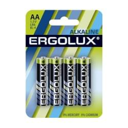 Батарейки алкалиновые (щелочные) ERGOLUX ALKALINE BL-4 11748, LR6, АА, 1.5В, 2700 мАч, упаковка 4шт 