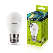 Светодиодная лампа Е27 11Вт ERGOLUX 13632 LED-G45-11W-E27-6K, 6500K, 1070Лм, холодный белый, шар