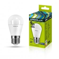 Светодиодная лампа Е27 9Вт ERGOLUX 13178 LED-G45-9W-E27-6K, 6500K, 875Лм, холодный белый, шар