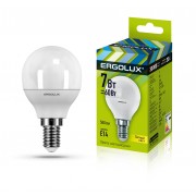 Светодиодная лампа Е14 7Вт ERGOLUX 12142 LED-G45-7W-E14-3K, 3000K, 665Лм, теплый белый, шар
