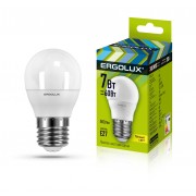 Светодиодная лампа Е27 7Вт ERGOLUX 12143 LED-G45-7W-E27-3K, 3000K, 665Лм, теплый белый, шар