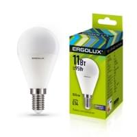 Светодиодная лампа Е14 11Вт ERGOLUX 13629 LED-G45-11W-E14-6K, 6500K, 1070Лм, холодный белый, шар