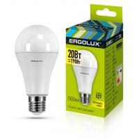 Светодиодная лампа Е27 20Вт ERGOLUX 13182 LED-A65-20W-E27-3K, 3000K, 1900Лм, теплый белый, груша