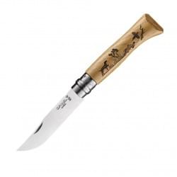 Нож Opinel №8, нержавеющая сталь, рукоять дуб, гравировка собака, 002335