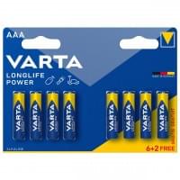 Батарейки Varta Longlife Max Power, 4903, щелочные, AAA, LR03, 8 шт