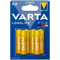 Батарейки Varta Longlife, 04106101436, щелочные, AA, LR6, 6 шт
