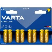 Батарейки Varta Longlife, 04106101418, щелочные, AA, LR6, 8 шт