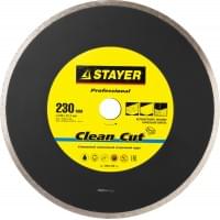 STAYER Clean Cut 230 мм, диск алмазный отрезной сплошной, керамогранит, мрамор, плитка, гранит (230х22.2 мм, 5х2.4 мм), 3664-230, серия Professional