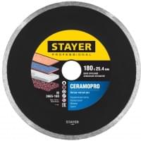 STAYER CERAMO-25 180 мм, диск алмазный отрезной сплошной, керамогранит, мрамор, плитка, гранит (180х25.4 мм, 5х2.2 мм), 3665-180, серия Professional