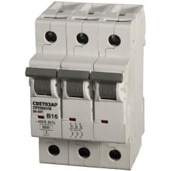 Автоматический выключатель СВЕТОЗАР 3-полюсный 16 A "B" откл. сп. 6 кА 400В SV-49013-16-B