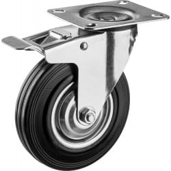 Поворотное колесо c тормозом резина/металл игольчатый подшипник ЗУБР Профессионал d=125 мм г/п 100 кг 30936-125-B