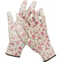 Садовые перчатки GRINDA прозрачное PU покрытие р. L бело-розовые 11291-L