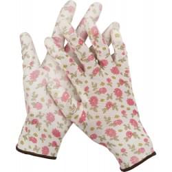 Садовые перчатки GRINDA прозрачное PU покрытие р. L бело-розовые 11291-L