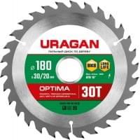 URAGAN Optima 180х30/20мм 30Т, диск пильный по дереву, 36801-180-30-30