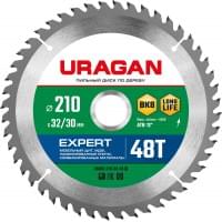 URAGAN Expert 210х32/30мм 48Т, диск пильный по дереву, 36802-210-32-48
